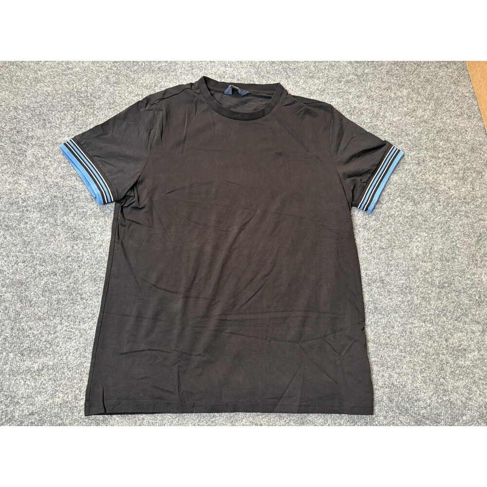 Ben Sherman Shirt Mens M Black Short Sleeve Stripe Cuff Crew Neck Stretch Tee
